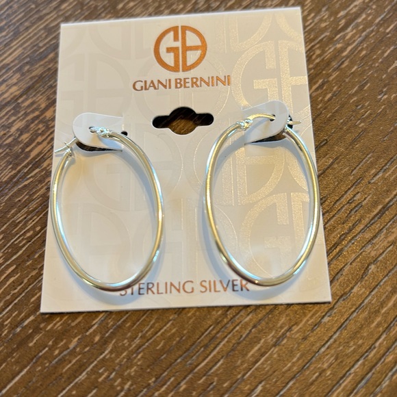 Gianni Bernini Sterling Silver Medium Polished Oval Tube Hoop Earrings - Picture 2 of 3